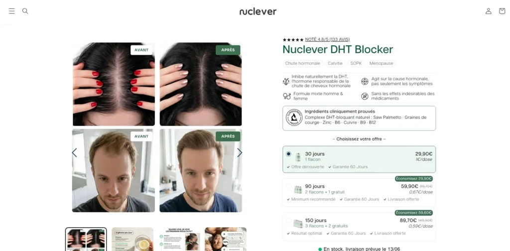 avant après nuclever DHT blocker