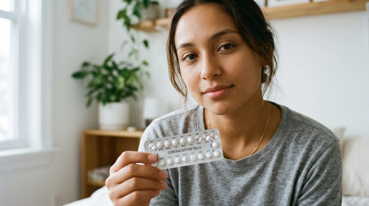 Jeune femme sereine tenant une plaquette de pilule contraceptive pour illustrer au bout de combien de temps la pilule fait effet.