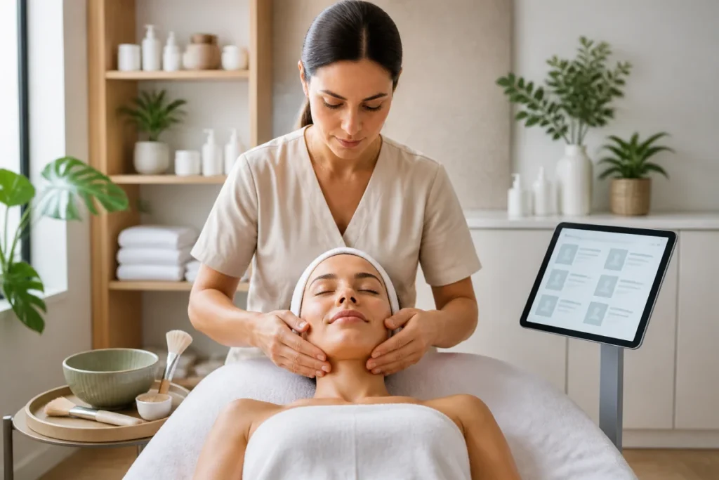 Soins du visage après l’hiver réalisés en cabine pour une peau lumineuse et apaisée